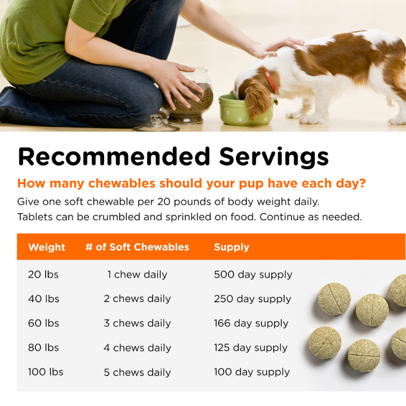 Brewer's Yeast and Garlic Chewable Tablets for Dogs recommended servings