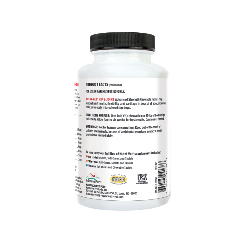 Hip & Joint Advanced Strength Chewable Tablets back